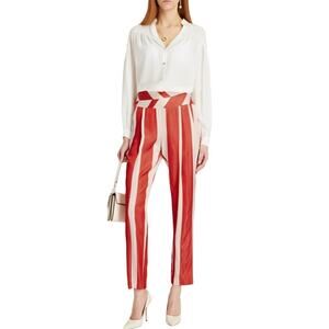Michelle Mason Pleated Striped Satin-Jacquard Tapered Pants 0 NWOT